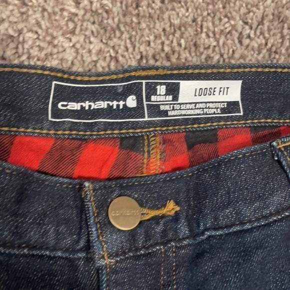 Carhartt Women's Flannel Lined Jeans Straight Leg Loose Fit Dark Wash 18X32 - Picture 4 of 10